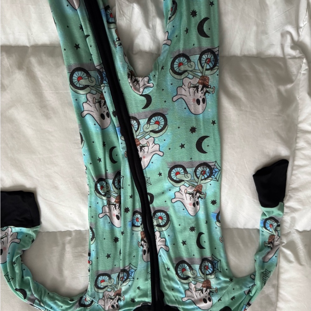 Kids Ghost Print One Piece Pajama - Green Bamboo